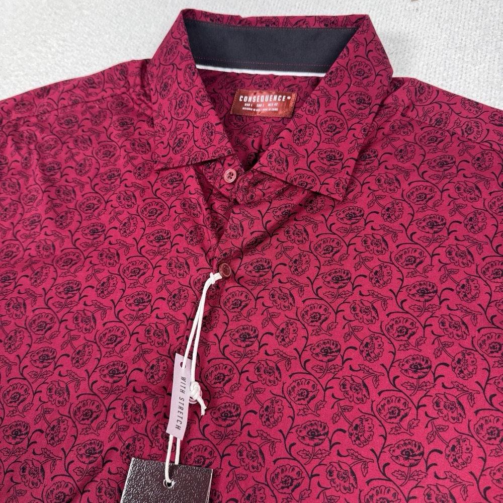 NWT CONSEQUENCE Shirt Men's Large‎ Red Black Floral Short Sleeve Button Front